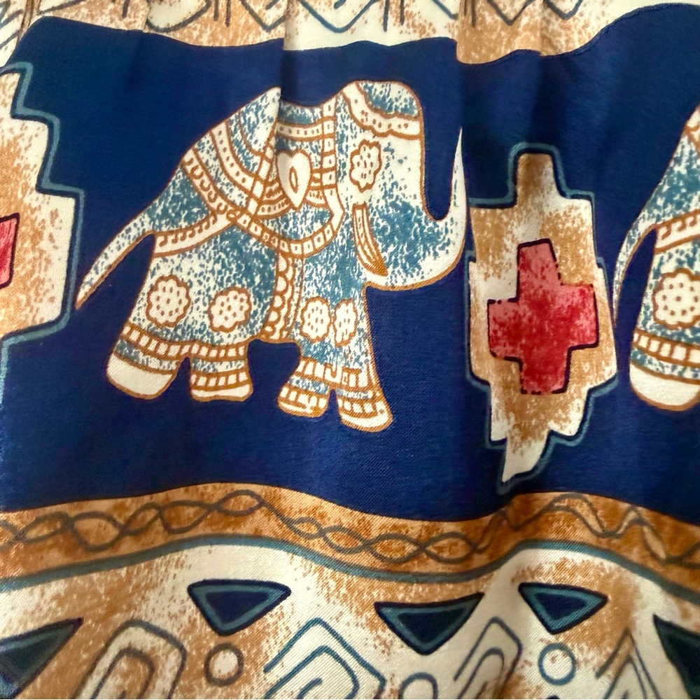 EUC Voom by Joy Han Elephant Print Boho Mini Skirt 100% Silk - Picture 3 of 7